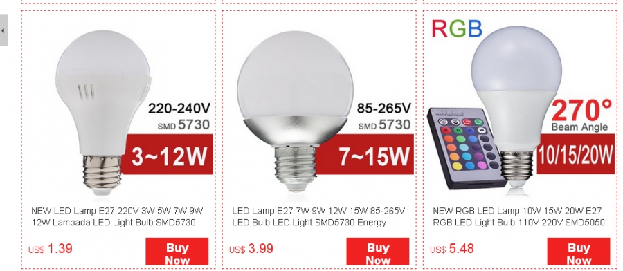 L&acirc;mpadas LED da Aliexpress